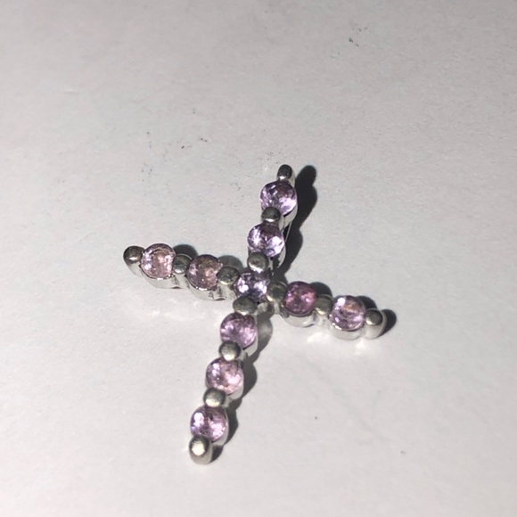 Vintage Solid 925 Sterling Silver Amethyst Cross Pendant - Picture 3 of 6